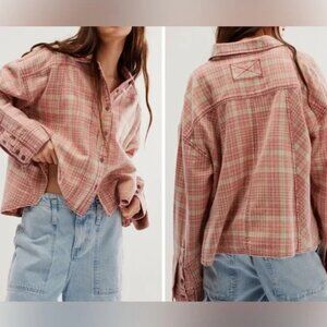 Free People Remade Plaid Top Red Combo We The Free Printed Button XS